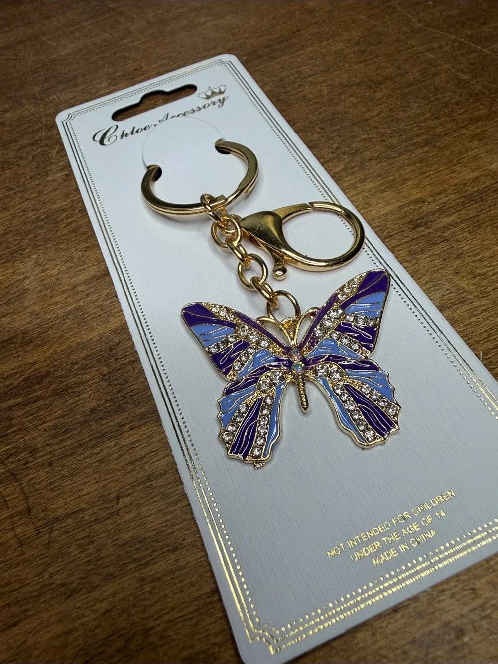 Gold Butterfly Keychain Bag Charm- Purple & Light Blue